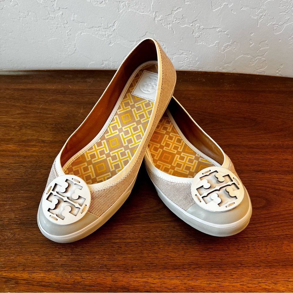 Tory Burch Reva Flats Linen Blend Womens Size 10